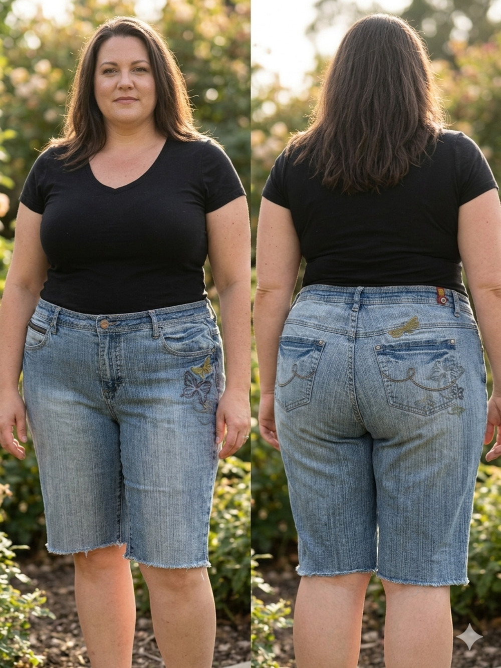 ZD Jeans Shorts Denim Bermuda Size 20 Blue embroidered Butterflies high rise